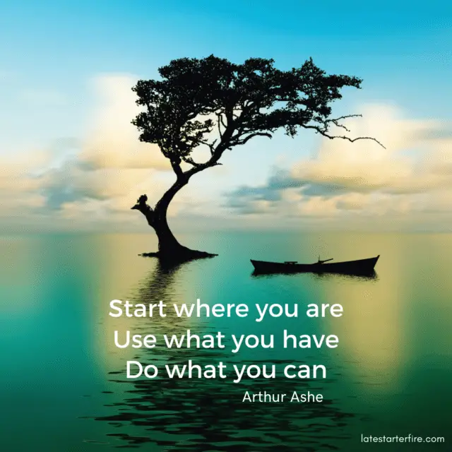 Start where you are | Use what you have | Do what you can | superimposed on picture of tree and canoe in a lake