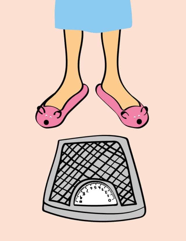 illustration of women's legs standing in front of a scale