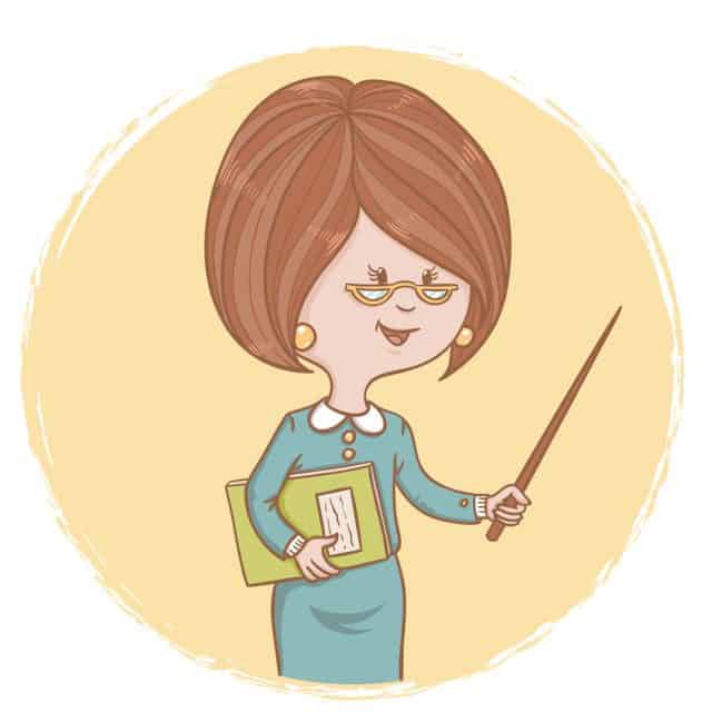 Illustration of teacher with book and pointer